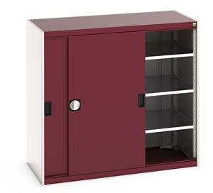 40022063.** Bott cubio cupboard with lockable sliding doors 1200mm high x 1300mm wide x 650mm deep and supplied with 3 x 160kg capacity shelves.   Ideal for areas with limited space where standard outward opening doors would not be suitable....